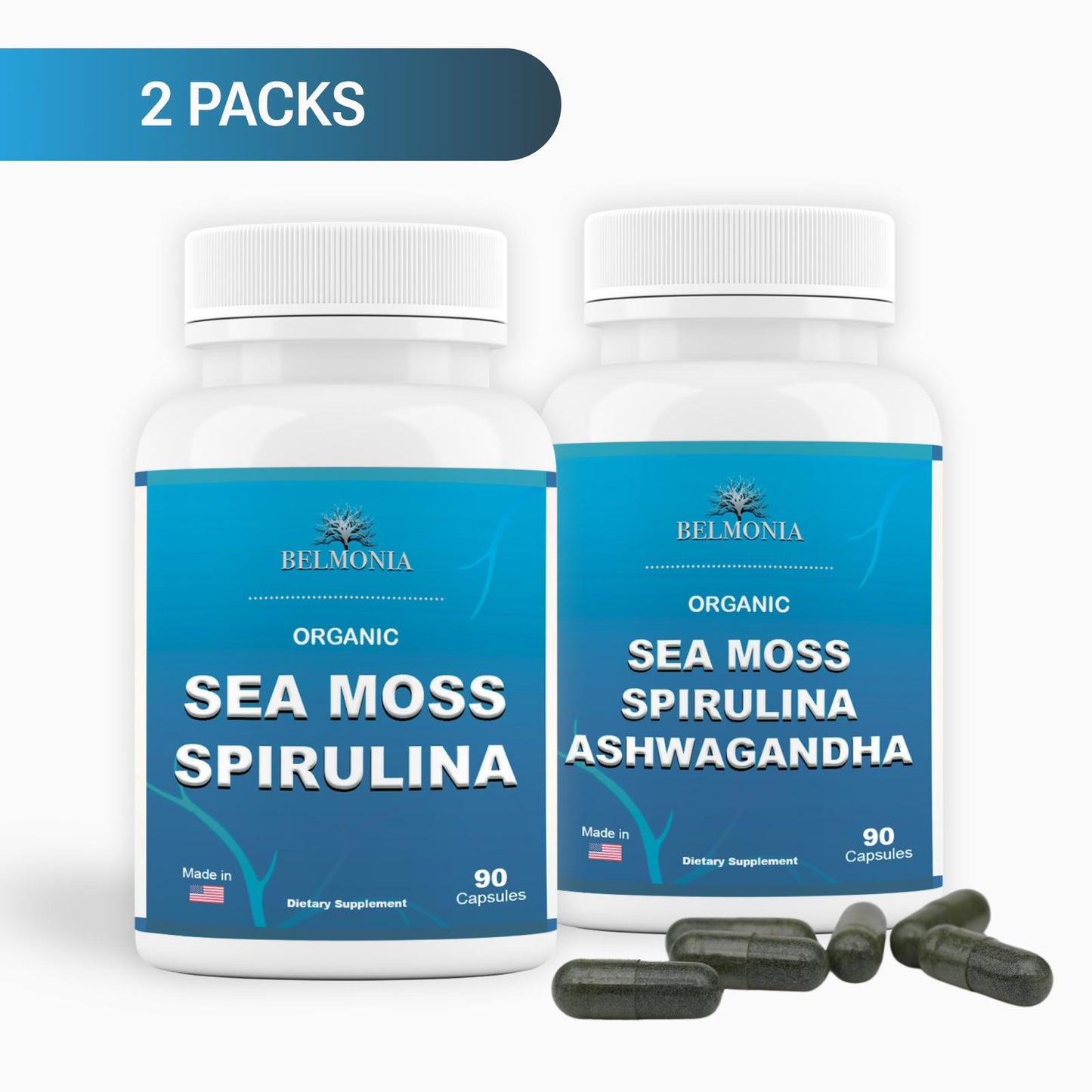 Sea Moss Spirulina and Spirulina Ashwagandha Capsules