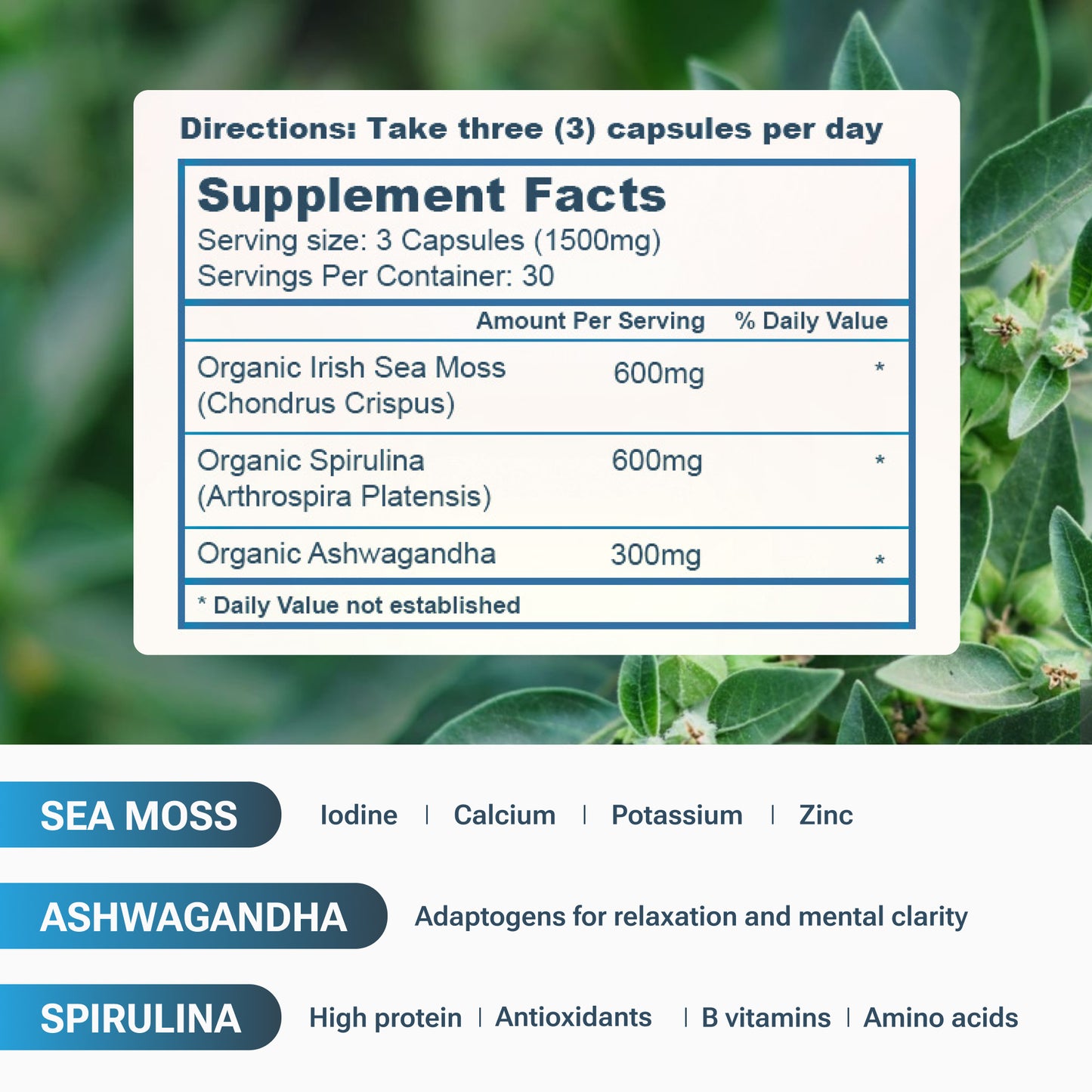 Sea Moss Spirulina Ashwagandha Capsules